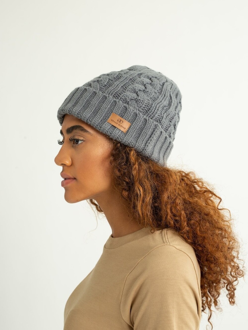 NEW Grace Eleyae Dark Gray Warm Slap, Satin-lined Beanie